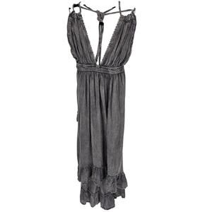 Boho Me Womens Sz S Maxi Length Charcoal Halter Low Back Dress NEW